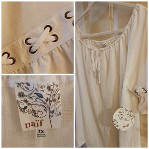 Naif 2x flowing white blouse nwt